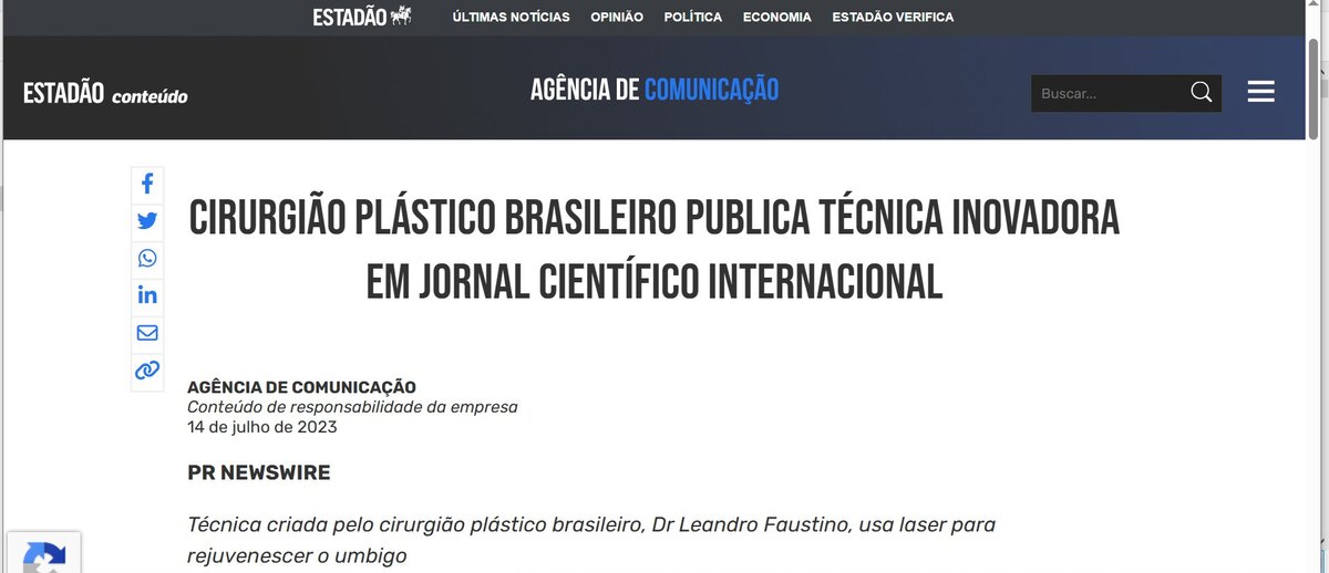 Matéria do Estadão sobre técnica inovadora publicada por cirurgião plástico brasileiro