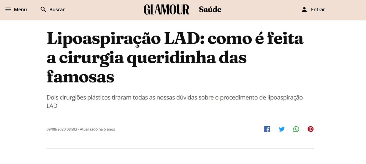 Publicação sobre Dr. Leandro Faustino na Glamour — lipoaspiração LAD