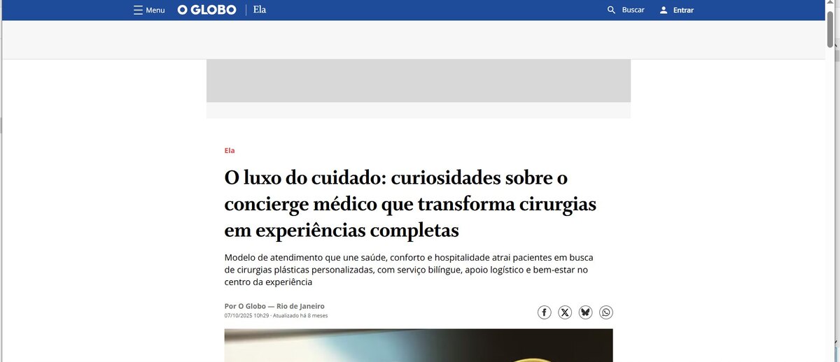 Matéria d'O Globo sobre concierge médico em cirurgia plástica