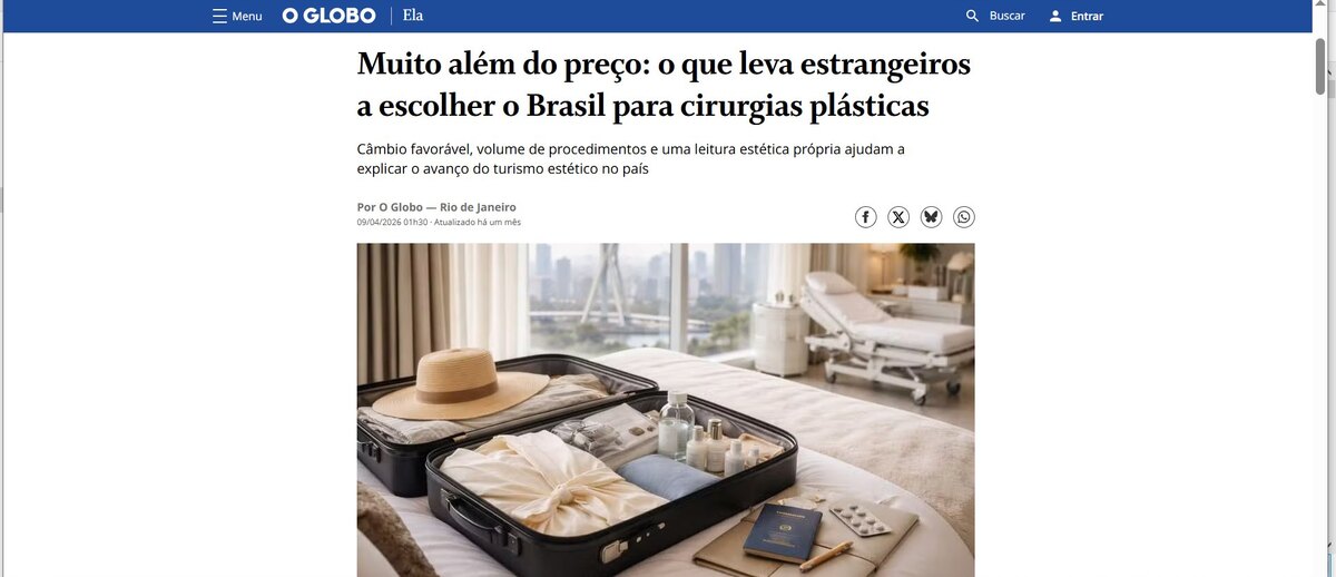 Matéria d'O Globo sobre estrangeiros que escolhem o Brasil para cirurgias plásticas