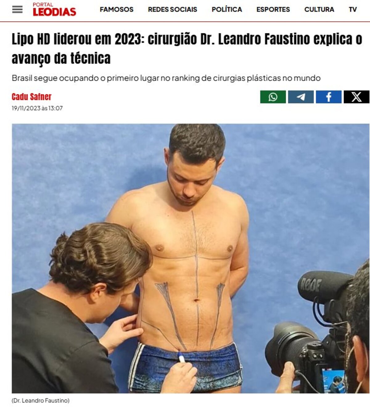 Publicação sobre Dr. Leandro Faustino no Portal Leo Dias — Lipo HD liderou em 2023